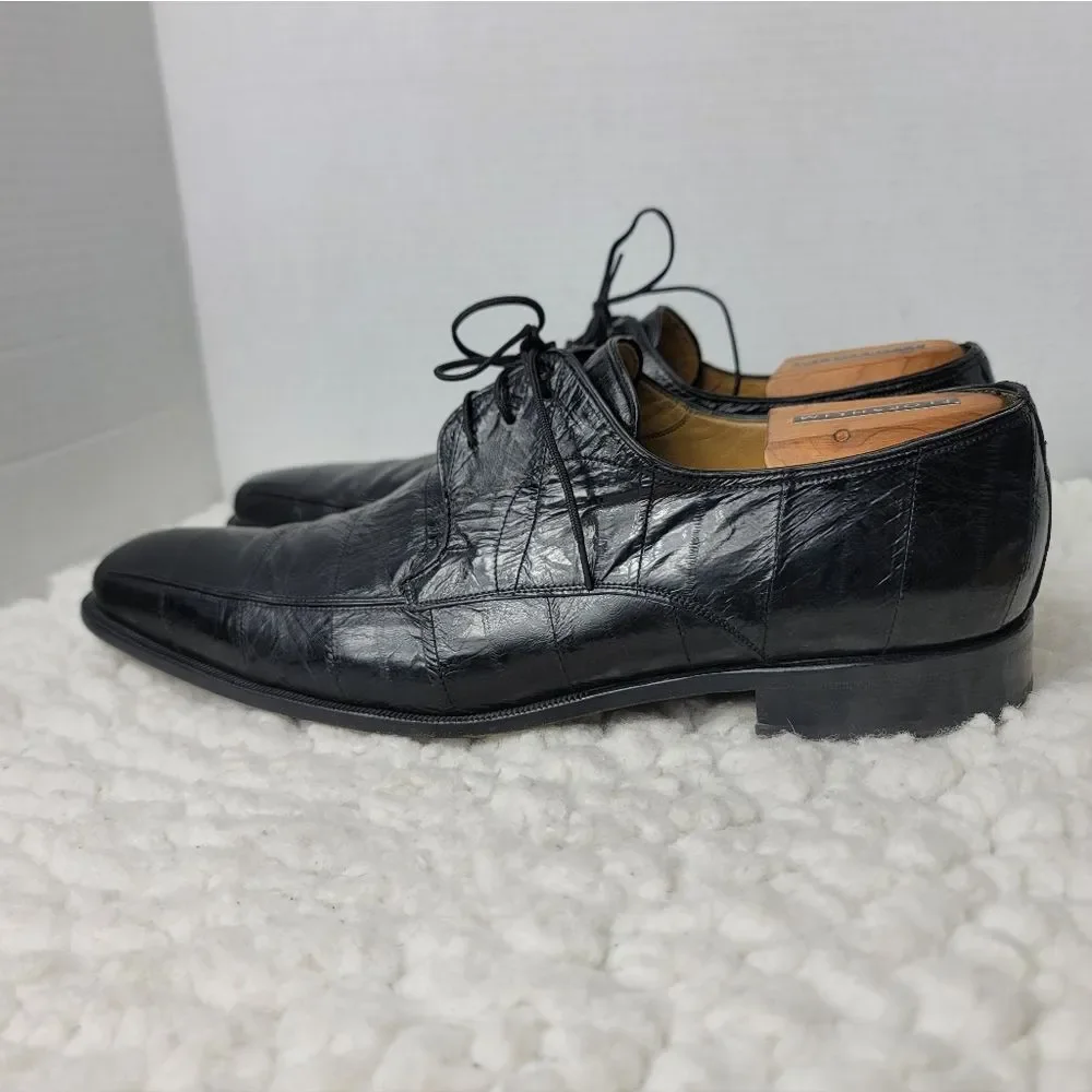 Mezlan Platinum Dinan Men’s 13M Black Eel Skin Leather Dress Shoes Made In Spain